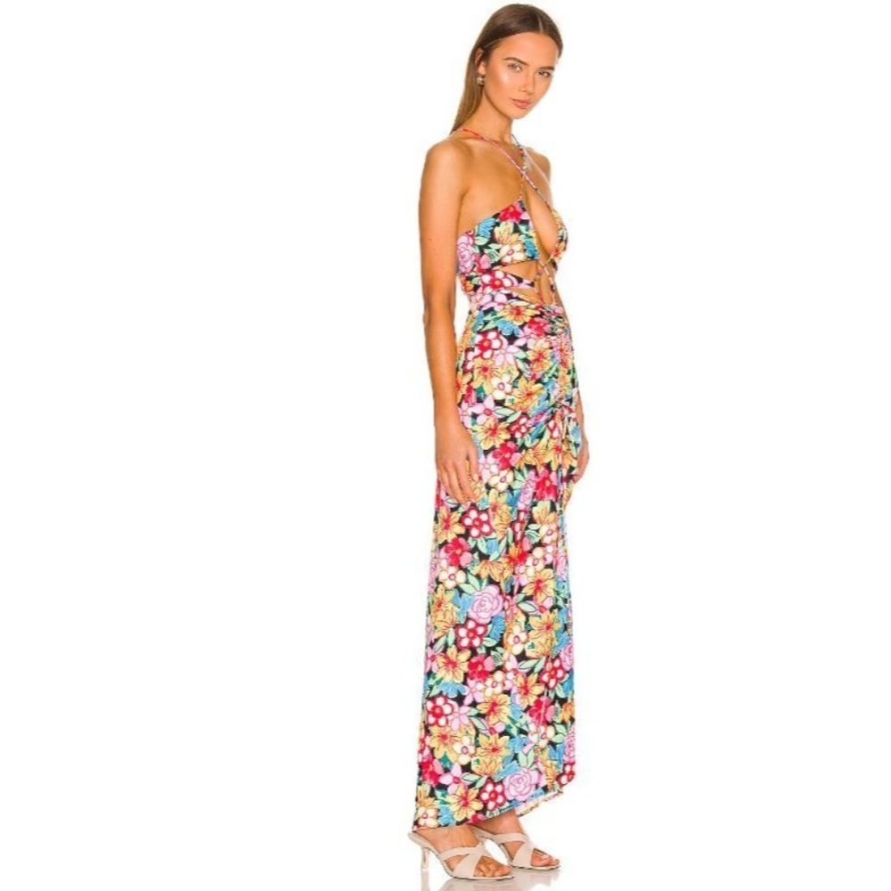 For Love & Lemons Floral Maxi Dress in Yellow, Pink, Blue, Green, Black - Picture 5 of 11